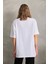 Unisex Bisiklet Yaka 20/1 Düz Oversize T-Shirt - Beyaz 3