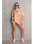 Unisex Bisiklet Yaka Baskılı Oversize T-Shirt - Bej 3