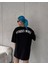 Unisex Bisiklet Yaka Baskılı Oversize T-Shirt - Siyah 3
