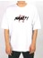 Unisex Bisiklet Yaka Baskılı Oversize T-Shirt - Beyaz 1