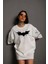 Unisex Ön ve Kol Baskılı Oversize T-Shirt - Beyaz 1