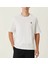 Unisex Bisiklet Yaka Baskılı Oversize T-Shirt - Beyaz 1