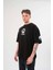 Unisex Bisiklet Yaka Baskılı Oversize T-Shirt - Siyah 2