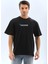 Unisex Bisiklet Yaka Baskılı Oversize T-Shirt - Siyah 1