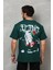Unisex Bisiklet Yaka Baskılı Oversize T-Shirt - Yeşil 3