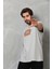 Unisex Bisiklet Yaka Baskılı Oversize T-Shirt - Gri 3