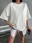 Unisex Düz Biskilet Yaka oversize T-Shirt - Beyaz 3