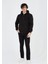 Unisex Tam Fermuarlı Kapşonlu Sweatshirt - Siyah 3