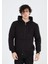 Unisex Tam Fermuarlı Kapşonlu Sweatshirt - Siyah 4