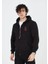 Unisex Baskılı Tam Fermuarlı Kapşonlu Sweatshirt - Siyah 1