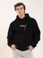 Unisex Baskılı Oversize Üç Iplik Kapüşonlu Sweatshirt - Siyah 1