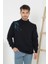 Unisex Yarım Boğazlı Baskılı Dokuma Triko - Siyah 1