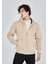 Unisex Tam Fermuarlı Kapşonlu Sweatshirt - Bej 5
