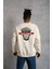 Unisex Bisiklet Yaka Baskılı Oversize Sweatshirt - Beyaz 1
