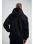 Uzun Kol Kapşonlu Ara Biyeli Sweatshirt - Siyah 2