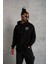 Unisex Kapşonlu Baskılı Sweetshirt - Siyah 1