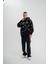 Unisex Kapşonlu Varak ve Pano Baskılı Sweatshirt- Siyah 2