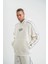 Uzun Kol Kapşonlu Ara Biyeli Sweatshirt - Beyaz 4