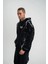 Double Oversize Kapşonlu Şimşek Pano Baskılı Sweatshirt - Siyah 2
