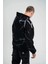 Double Oversize Kapşonlu Şimşek Pano Baskılı Sweatshirt - Siyah 3