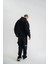 Kapşonlu Double Oversize Yıkamalı Evalı Nakışlı Sweatshirt - Siyah 2
