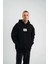 Unisex Kapşonlu Uzun Kol Patchli Nakışlı Sweatshirt - Siyah 1