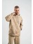 Unisex Double Oversize Kapşonlu Yıkamalı Sweatshirt - Bej 5