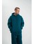 Unisex Double Oversize Kapşonlu Basic Sweatshirt - Koyu Deniz Yeşili 1