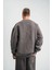 Unisex Uzun Kol Bisiklet Yaka Yıkamalı Sweatshirt - Füme 5
