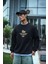 Kışlık Bisiklet Yaka Ön ve Arka Baskılı Sweatshirt - Siyah 2