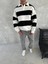 Unisex Üç Iplik Parçalı Yakalı Sweatshirt - Siyah 2
