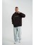 Unisex Üç Iplik Kapşonlu Nakışlı Sweatshirt - Kahve 2