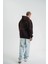 Unisex Üç Iplik Kapşonlu Nakışlı Sweatshirt - Kahve 4