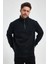 Oversize Yarım Farmuarlı Yakalı Basic Sweatshirt - Siyah 1