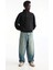Oversize Yarım Farmuarlı Yakalı Basic Sweatshirt - Siyah 3