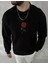 Unisex Bisiklet Yaka Ön ve Arka Baskılı Sweatshirt - Siyah 1
