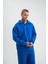 Unisex Double Oversize Patlı Yaka Sweatshirt - Mavi 2