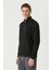 Unisex Uzun Kol Yarım Farmuarlı Yakalı Basic Sweatshirt - Siyah 4