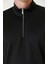 Unisex Uzun Kol Yarım Farmuarlı Yakalı Basic Sweatshirt - Siyah 5