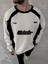 Kışlık Nakış Işlemeli Bisiklet Yaka Parçalı Sweatshirt - Beyaz 1