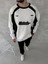 Kışlık Nakış Işlemeli Bisiklet Yaka Parçalı Sweatshirt - Beyaz 2