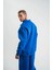 Unisex Double Oversize Patlı Yaka Sweatshirt - Mavi 5