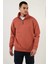 Oversize Yarım Farmuarlı Yakalı Basic Sweatshirt - Gül Kurusu 1
