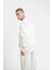 Unisex Uzun Kol Bisiklet Yaka Yıkamalı Sweatshirt - Beyaz 3