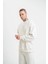 Unisex Uzun Kol Bisiklet Yaka Yıkamalı Sweatshirt - Beyaz 5