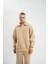 Unisex Double Oversize Patlı Yaka Sweatshirt - Bej 5