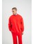Uzun Kol Bisiklet Yaka Basic Sweatshirt - Kırmızı 3