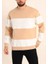 Parçalı Bisiklet Yaka Baskılı Sweatshirt - Bej 1