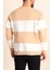 Parçalı Bisiklet Yaka Baskılı Sweatshirt - Bej 2