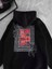 Uzun Kol Kapüşonlu Ön ve Arka Baskılı Sweatshirt - Siyah 4
